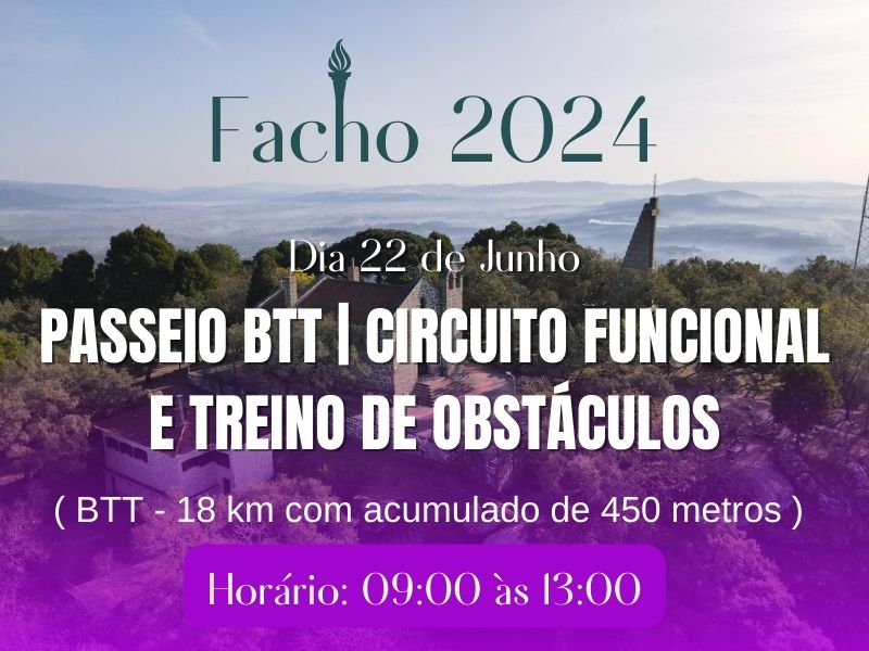 Dia 22 de Junho | Passeio BTT | Circuito Funcional e treino de Obstáculos | ( BTT - 18 km com acumulado de 450 metros )| Horário: 09:00 às 13:00